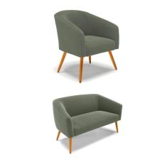 Imagem de Sofá Namoradeira e Poltrona Pé Palito Castanho Stella Bouclê Menta D03 - D`Rossi