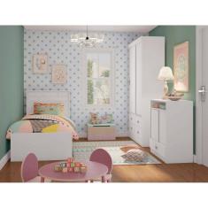Imagem de Quarto Infantil Completo com Guarda Roupa 2 Portas, Cômoda e Cama Valentina Espresso Móveis Branco