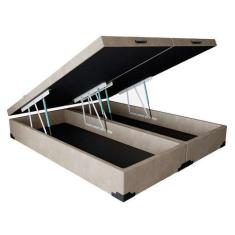 Imagem de Cama Box Baú King Size Bipartido Suede Bege com pistão a gás - Real Co