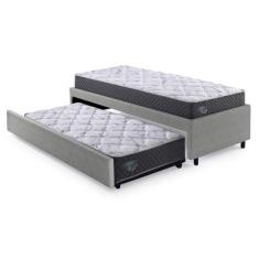 Imagem de Bicama Solteiro Resistente Cinza 88x188 com Dois Colchões Adapto Molas