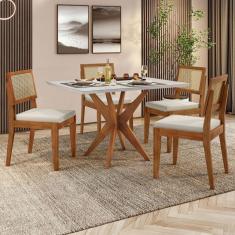 Imagem de Mesa de Jantar 4 Lugares Donna com Vidro 100% Madeira Maciça Naturall/Off White - Nesher