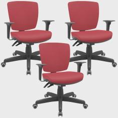 Imagem de Kit 3 Cadeiras de Escritório Executiva Office Giratória Preto Baixa Flexi P03 Vinil Vermelho - Lyam