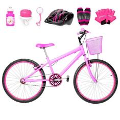 Imagem de Bicicleta Infantil Aro 24 Alumínio Kit Proteção Rosa E Pink