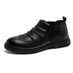 Imagem de MANLADUO Tênis masculino de couro Brogue casual retrô de cano baixo - britânico Brogue masculino, Preto, 39