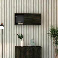 Imagem de Armário Aéreo com Nicho e Porta Basculante 35x80x35cm Carvalho/Preto