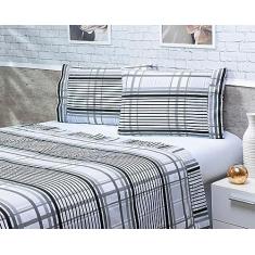 Imagem de Jogo Lençol 4 Peças Cama Viúva 1,88mx1,28mx30cm 100% Algodão 180 Fios Ponto Palito Branco Listrado