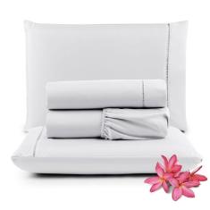 Imagem de Jogo Cama Lençol Unique Casal Padrão 400 Fios Ponto Palito 4 Peças - Branco