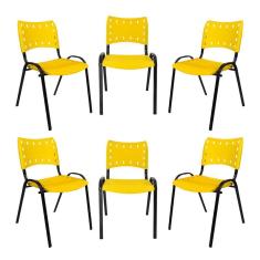 Imagem de Kit 6 Cadeiras Iso Para Escola Escritório Comércio Amarela Base Preta
