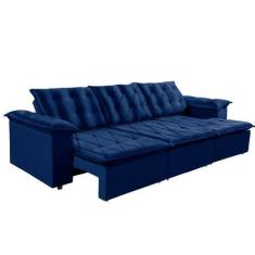 Imagem de Sofá Retrátil Reclinável Montreal 6 Lugares Veludo Azul 290cm Megasul