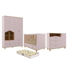 Imagem de Dormitório Casinha Guarda Roupa, Cômoda 1 Porta E Berço Candy Com Colc
