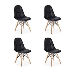 Imagem de Conjunto 4 Cadeiras Dkr Charles Eames Wood Estofada Botonê - Preta