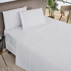 Imagem de Jogo de Lençol Milano Solteiro 3 Peças Percal 180 Fios Ponto Palito Classic - Branco