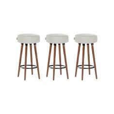 Imagem de Kit 3 Banquetas Alta Pés Palito Roma Bege Claro 70cm