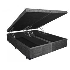 Imagem de Cama Box Baú Casal Black Cinza Bipartido Com Pistão A Gás - 138x188x41