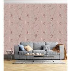 Imagem de Papel De parede Geométrico Rose Gloss + Kit Aplicação Completo Para Quarto E Sala