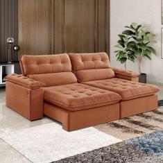 Imagem de Sofá 4 Lugares Retrátil e Reclinável Jobi com USB Veludo Terracota 254 cm