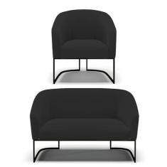 Imagem de Sofá Namoradeira e Poltrona Base Industrial Preto Stella Veludo D03 - D'Rossi