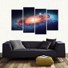Imagem de Quadro Decorativo Paisgem Do Espaço Galáxia Tecido 4 Peças 1