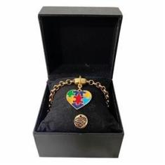 Imagem de Pulseira Feminina Elo Português Grosso Coração Pomba da Paz
