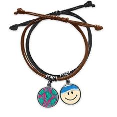 Imagem de DIYthinker Pulseira de couro com corrente de mão e corrente de mão para presente Art Déco Feliz Céu Rosa Folha