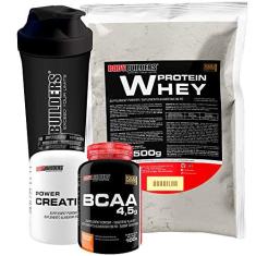 Imagem de Kit Whey Protein 500g + BCAA 4,5 100g + Power Creatine 100g + Coqueteleira – Bodybuilders Sabor Baunilha