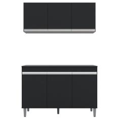 Imagem de Armário e Balcão Gabinete de Pia com Tampo 120cm 3 Portas Manu Preto - AJL Móveis