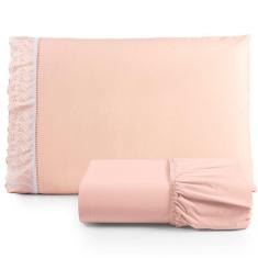 Imagem de Jogo De Lençol Suave Lese Percal 180 Fios Solteiro 2 Peças Barato - Salmão