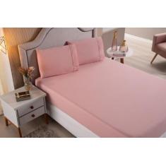Imagem de Jogo De Cama Lençol Casal Queen 3 Peças Rosê Liso 100% Algodão - Borda