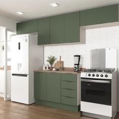 Imagem de Cozinha Modulada 4 Peças com Tampo 3 Aéreos 5 Portas e 1 Balcão Ipanema Cabecasa Madeiramadeira Verde Folha/branco