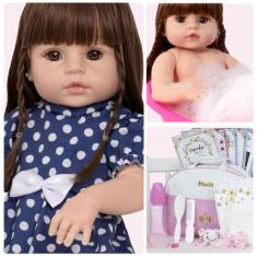 Imagem de Boneca Reborn Recem Nascida Princesa Cabelo Castanho Banho - Cegonha R