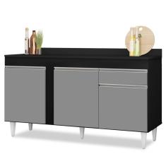 Imagem de Balcão Gabinete Para Pia Com Tampo 150cm 3 Portas 1 Gaveta Dakota Preto/Cinza - Lumil