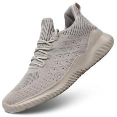 Imagem de Kvovzo Tênis de corrida masculino, sem cadarço, casual, de malha, respirável, leve, para trabalho, academia, esporte, Bege, 41