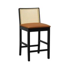 Imagem de Banqueta Média Pérola - Preto Assento Estofado Corano Caramelo