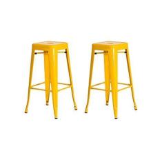 Imagem de Kit 2 Banquetas Tolix Iron Design Industrial Amarela 76 cm Aço Cozinha Bar Bistrô Bancada