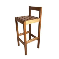 Imagem de Banqueta Alta Em Madeira Nobre De Eucalipto Com Encosto - Madebal