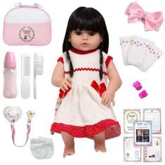 Imagem de Boneca Bebe Reborn Fofinha Morena Com Bolsa Kit Acessórios - Cegonha R