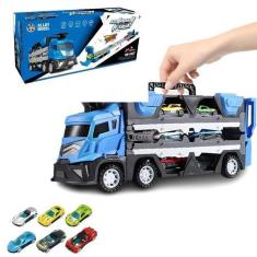 Imagem de Brinquedo Carreta Cegonha Azul Dobravél Com 6 Carrinhos - Toys