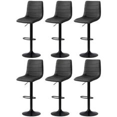 Imagem de Kit 6 Banqueta Alta Estilo Estofada com Base Giratória e Regulagem de Altura - Preto