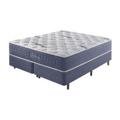 Imagem de Cama Box King Azul + Colchão Molas Ensacadas Visco Gel California 193X203x68cm
