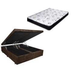 Imagem de Cama Box Baú Casal Bi-Partido Green Marrom Suede + Colchão Espuma D33