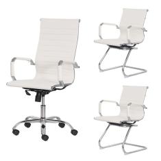 Imagem de Kit Cadeira de Escritório Presidente Stripes + 2 Cadeiras Interlocutor Fixa Branca Office