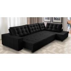 Imagem de Sofá de Canto Retrátil e Reclinável com Molas 3,40x2,00 Jacke Suede Preto Adonai Estofados