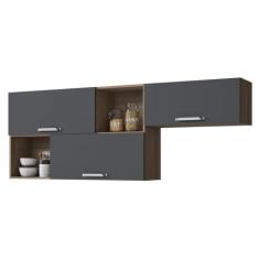 Imagem de Armário Aéreo Cozinhas Itatiaia Vegas - 3 Portas Horizontais e 2 Nichos - Grafite