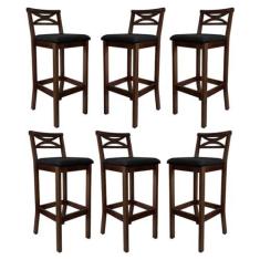 Imagem de Kit 6 Banquetas Media Estofada para Bancada Madri Madeira Capuccino Suede Preto CCS