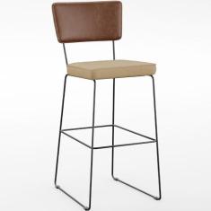 Imagem de Banqueta Alta Cozinha Sala Jantar Fixa Allana L02 Couríssimo Marrom Linho Bege Escuro - Lyam Decor