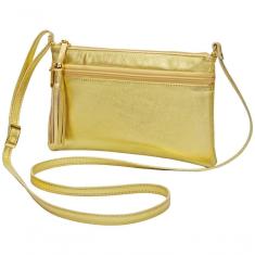 Imagem de Bolsa Feminina Transversal Dourada Pequena Couro Legítimo Cor: dourada