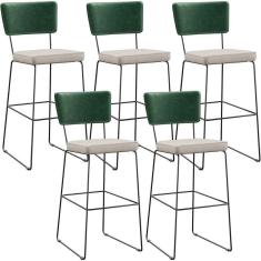 Imagem de Kit 05 Banquetas Altas Cozinha Allana L02 Verde Musgo Cru