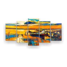 Imagem de Quadro Decorativo Pintura Barco Na Costa 129x61 Sala Quarto