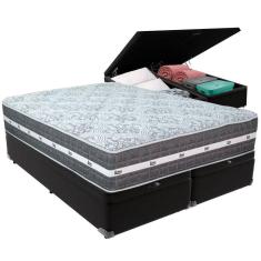 Imagem de Cama Box Baú Preto E Colchão Black Graphite Molas Ensacadas Queen 158x198x32 Anjos