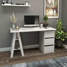 Imagem de Mesa Escrivaninha 3 Gavetas e Cavalete 135Cm Branco Movelbento